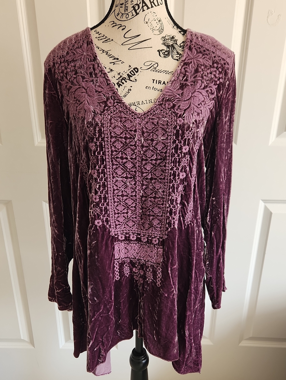 Johnny Was Purple Velvet Tunic Sz PM